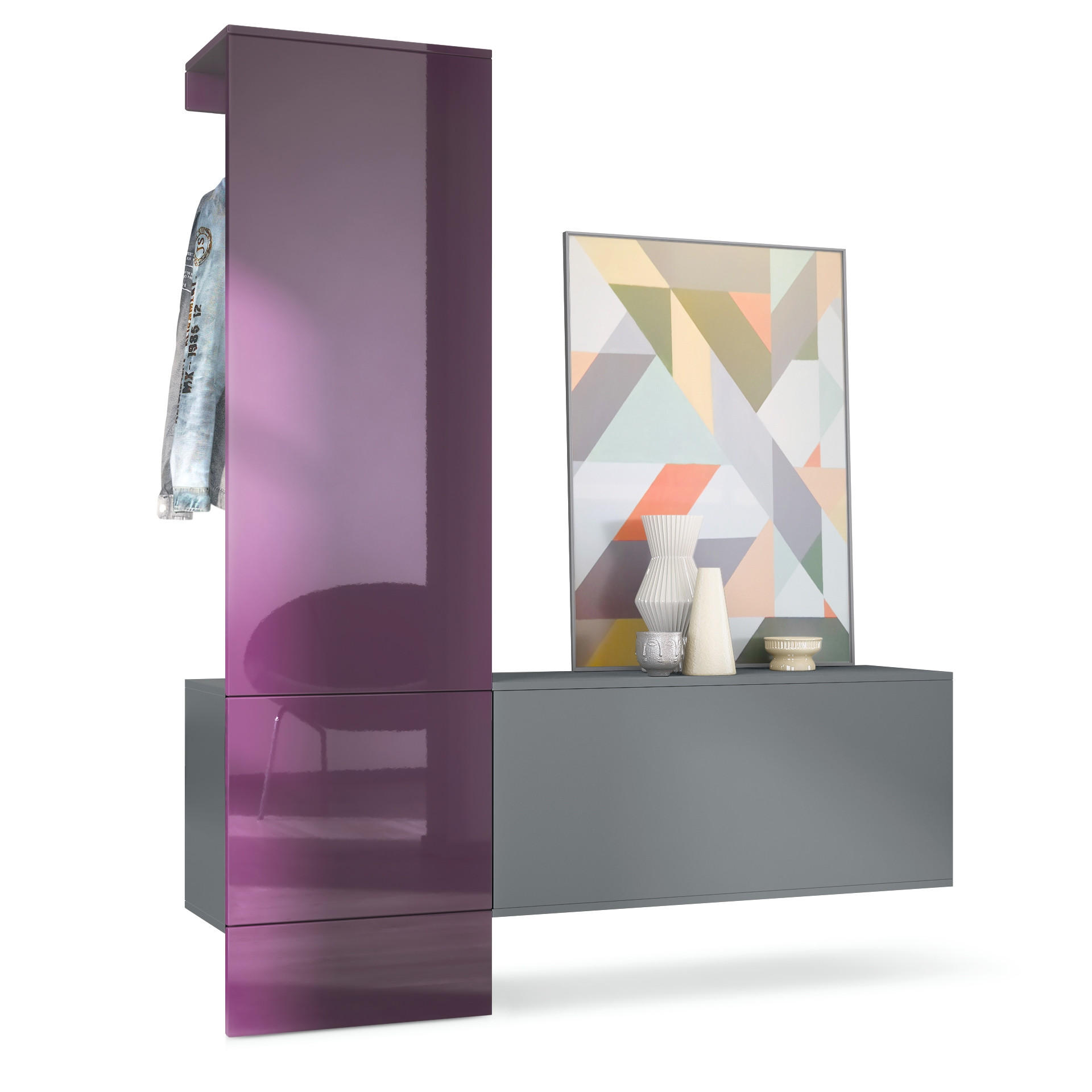 GARDEROBE Carlton Paneel in Brombeer Hochglanz - Brombeere, Holzwerkstoff (156.5/193/35cm) - Vladon