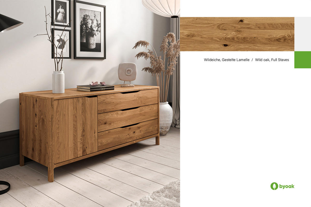 KOMMODE PAUL Wildeiche - Wildeiche, Holz (140/64/50cm) - byoak