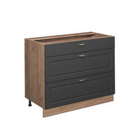 KÜCHENUNTERSCHRANK Fame-Line, Anthrazit-Gold Landhaus/Goldkraft Eiche, 100 cm ohne Arbeitsplatte - Honigeiche/Anthrazit, Holzwerkstoff (100/82/51.6cm) - Vicco