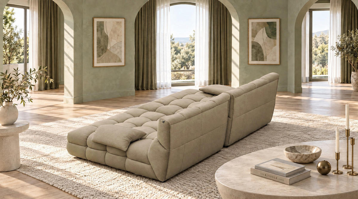 BIG SOFA AMIA Taupe Velvet - Taupe/Schwarz, Kunststoff/Textil (290/86/178cm) - KAWOLA