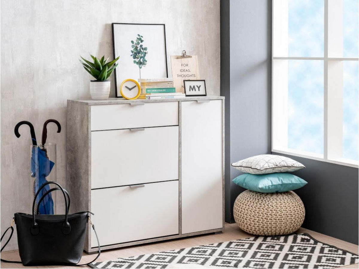 SCHUHSCHRANK - 102 cm x 33 cm - holz - grau, weiß Arietta - Weiß, Holz (102/95/33cm) - Vente-Unique