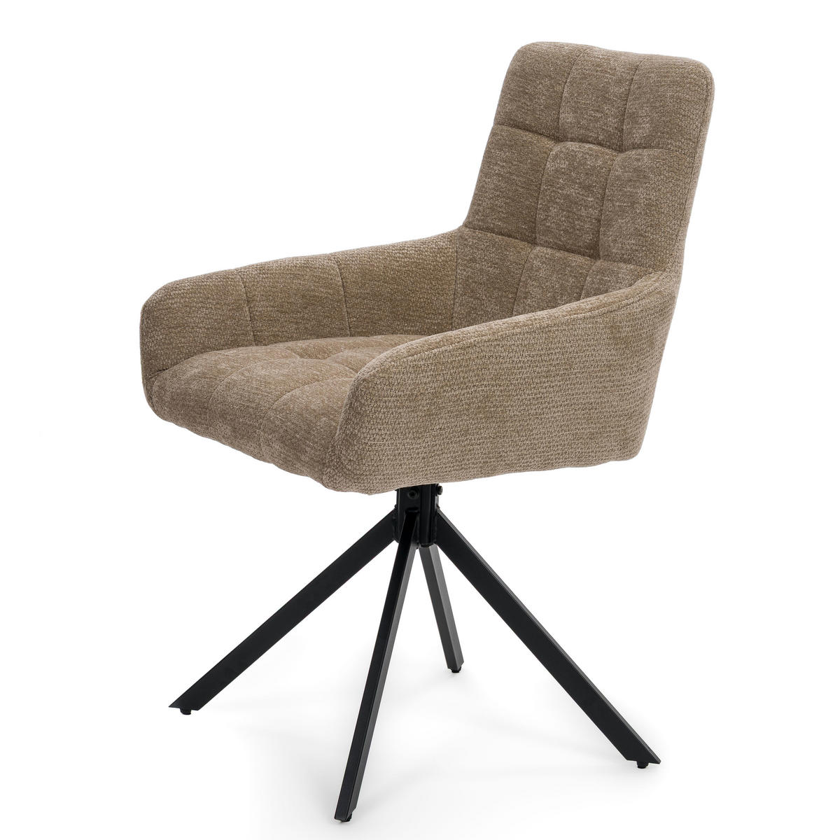 STUHL FUNO drehbar gepolsterter mit Steppung - beige - Chenille - Beige/Schwarz, Textil/Metall (58/87/60cm) - NEW HOME