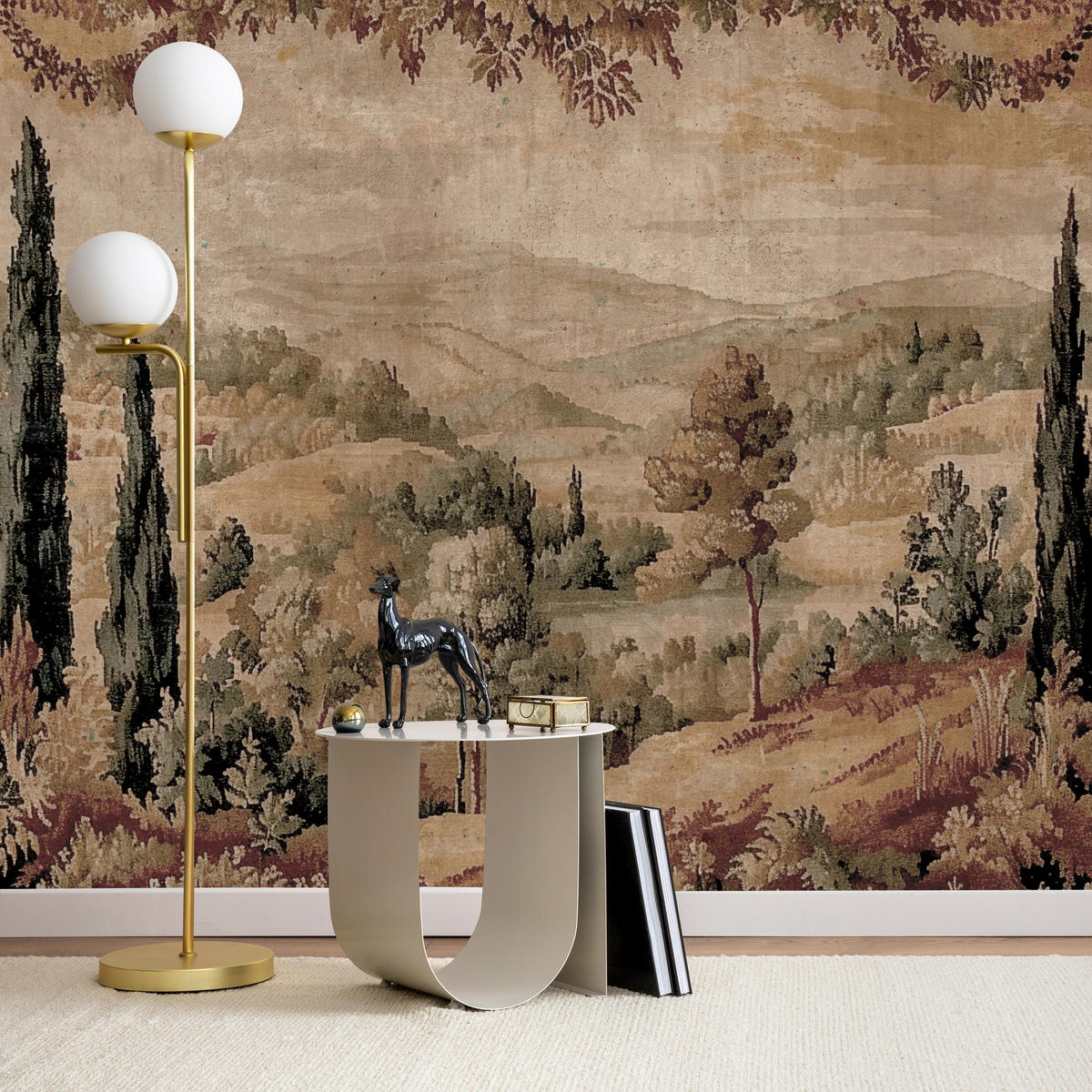 FOTOTAPETE für Wohnzimmer Landschaft Vintage Stil 300x210 - Beige/Orange, Papier (300/210cm) - Muralo
