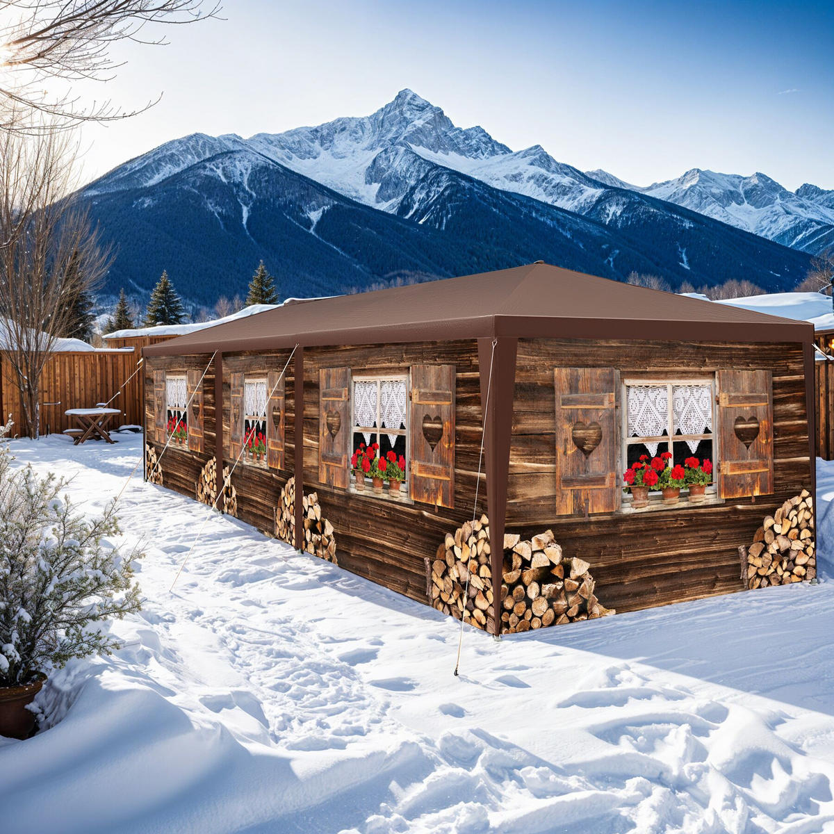 PAVILLON Almchalet,wasserdicht,braun - Braun, Kunststoff (300/250/900cm) - tectake