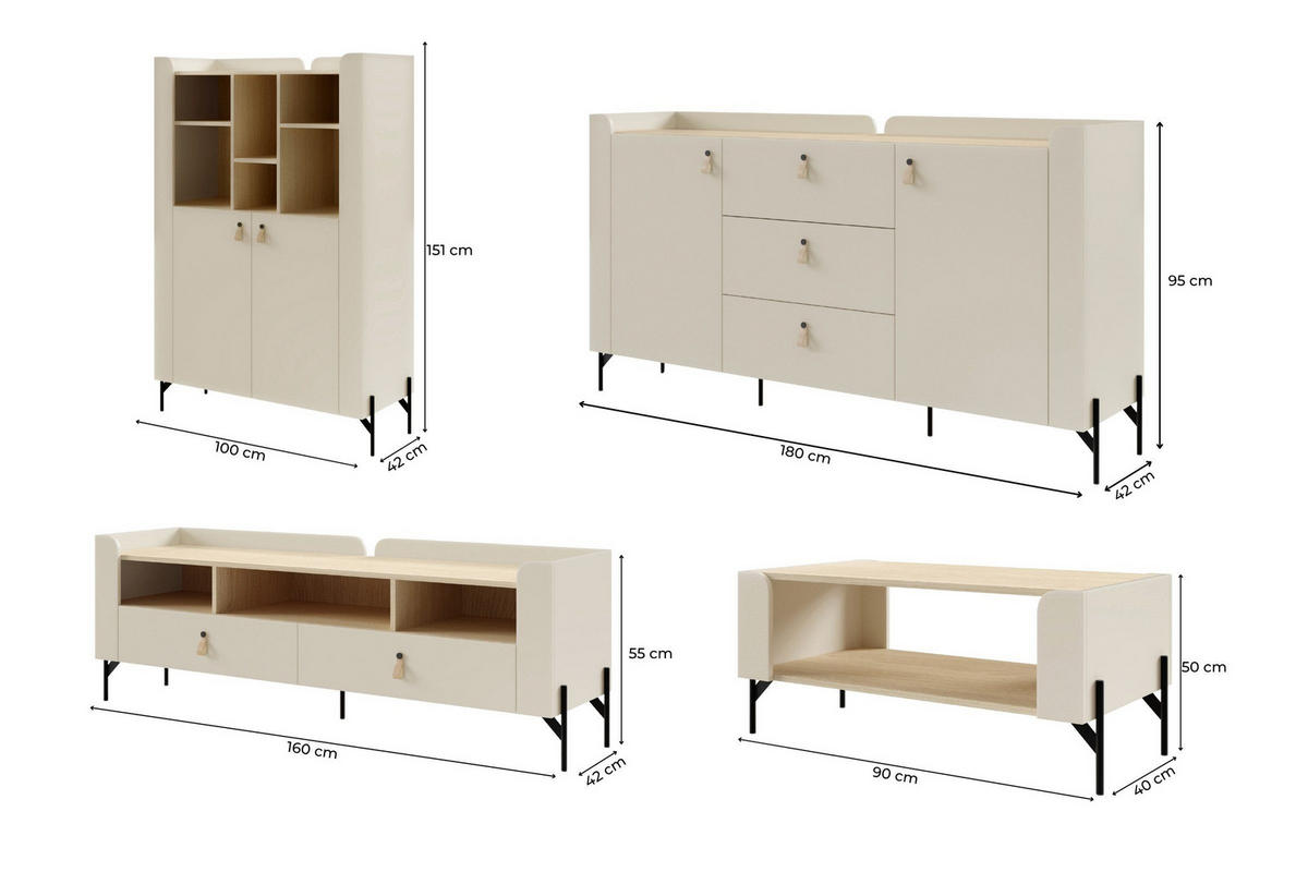 MÖBELSET SOVI A+ 4-teilig in Macadamia / Eiche Mavelie - Eichefarben/Beige, Holzwerkstoff (440/151/82cm) - Deine Möbel 24