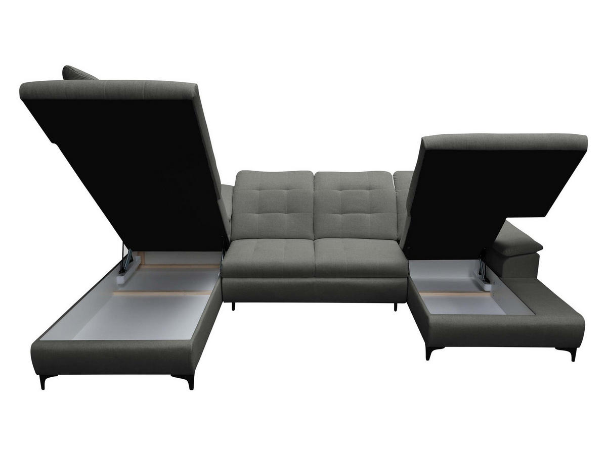 WOHNLANDSCHAFT Enzo, Seite: Links - Dunkelgrau/Schwarz, Holz/Textil (330/105/212cm) - MIRJAN24