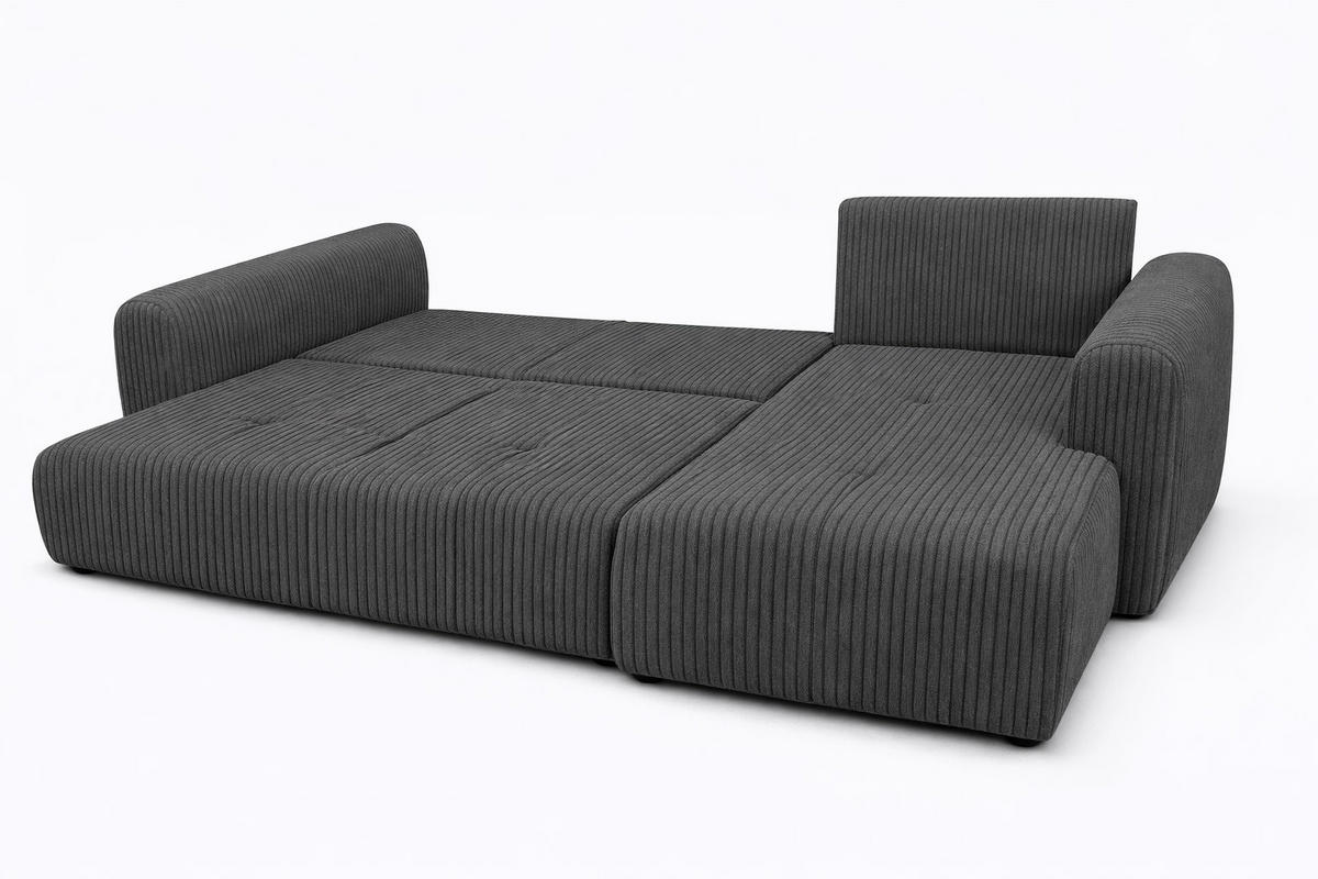 ECKSOFA Mit Schlaffunktion Und Bettkasten, Sofa L-Form Bingo L, Cordstoff Poso, Grau, Rechts - Grau, Holz (250/142cm) - Kaiser Möbel