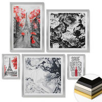 WANDBILDER 5er Set - 50x50 cm & 20x30 cm & 40x60 cm Silberner Rahmen - graue Gemälde des Eiffelturms - Silberfarben, Kunststoff (40/60cm) - ArtPrintCave