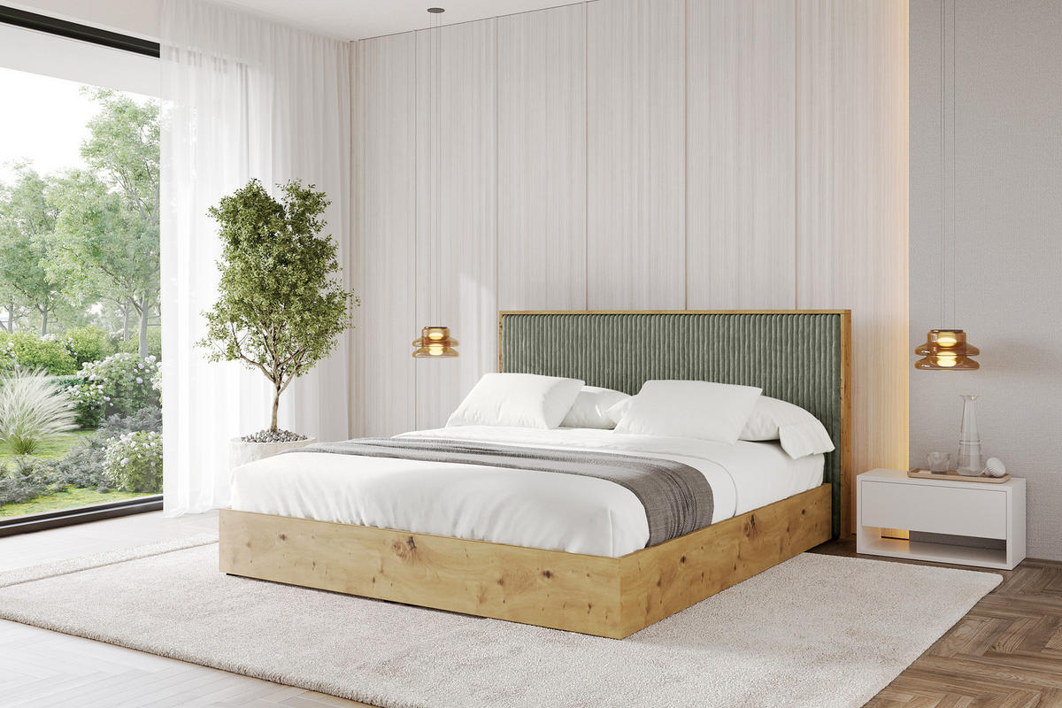 POLSTERBETT mit Bettkasten und Lattenrost, Boxbett mit Kopftei und Stauraum mit Matratze H3/H4 - ENZO10 160x200 Olivgrün - Olivgrün, Holzwerkstoff/Textil (160/200cm) - ALTDECOR