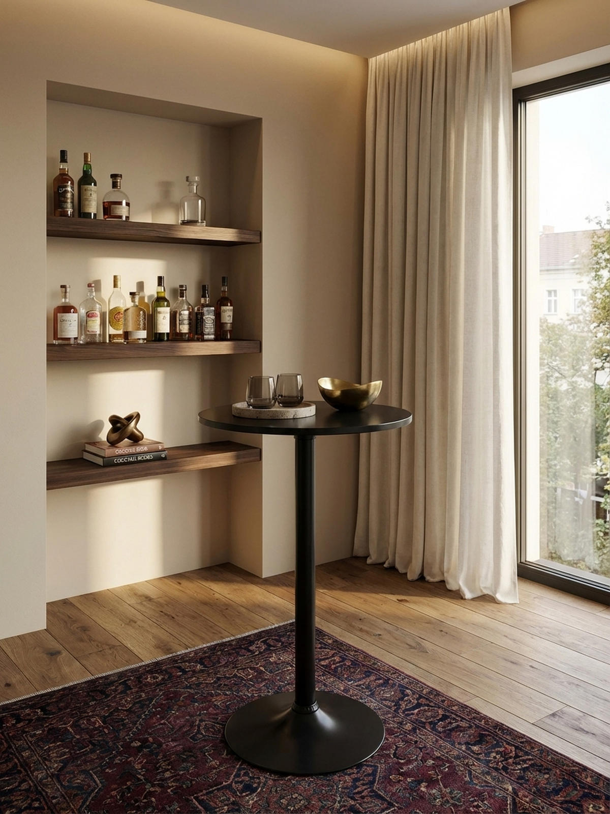 BARTISCH – Schwarz, Trompetenfuß, 30 kg Belastbarkeit - Schwarz, Holz/Metall (60/60/100cm) - KADIMA DESIGN