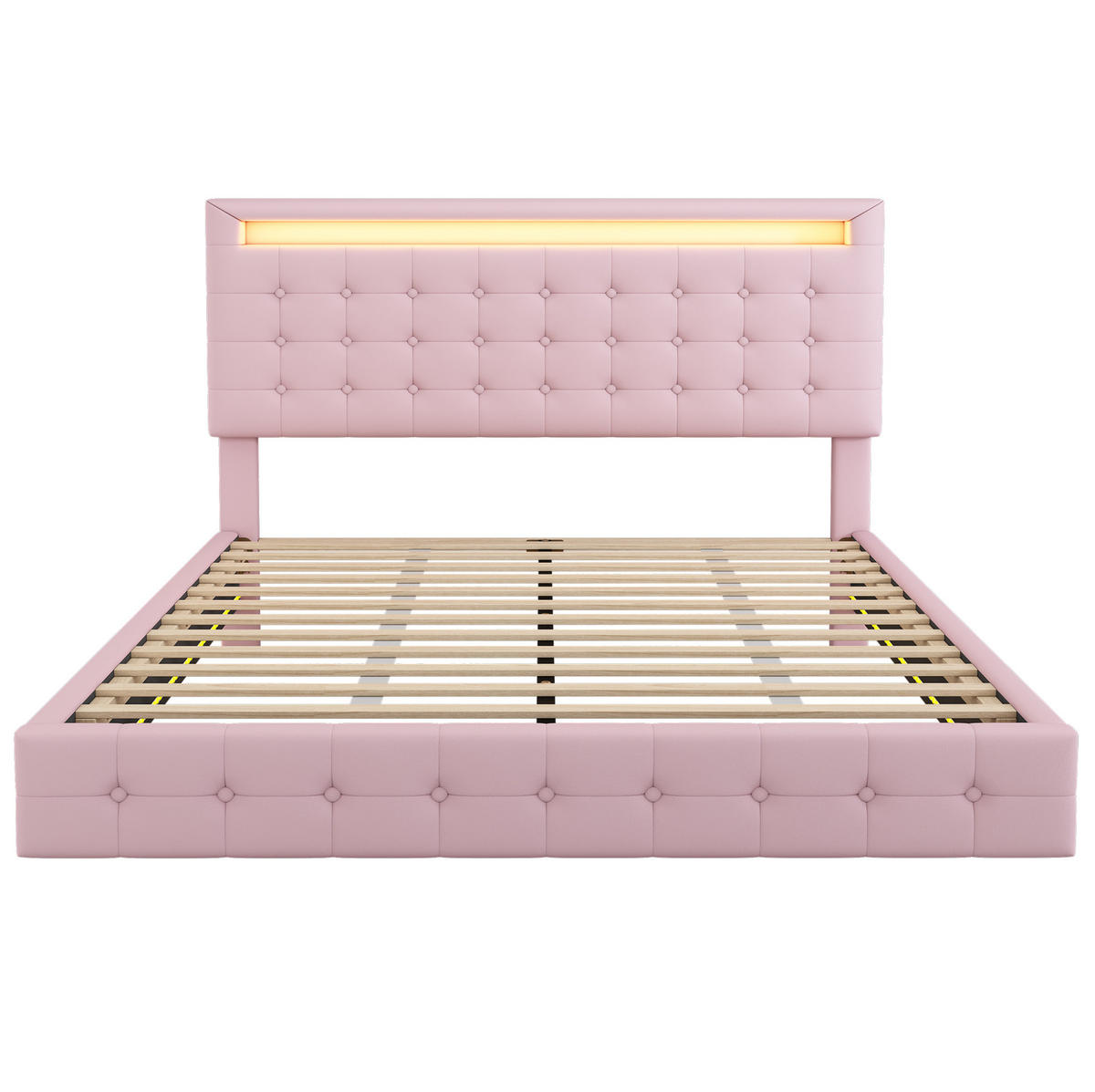 BETT mit LED-Beleuchtung 140x200 cm PU Pink - Pink, Metall (140/200cm) - Meubliv