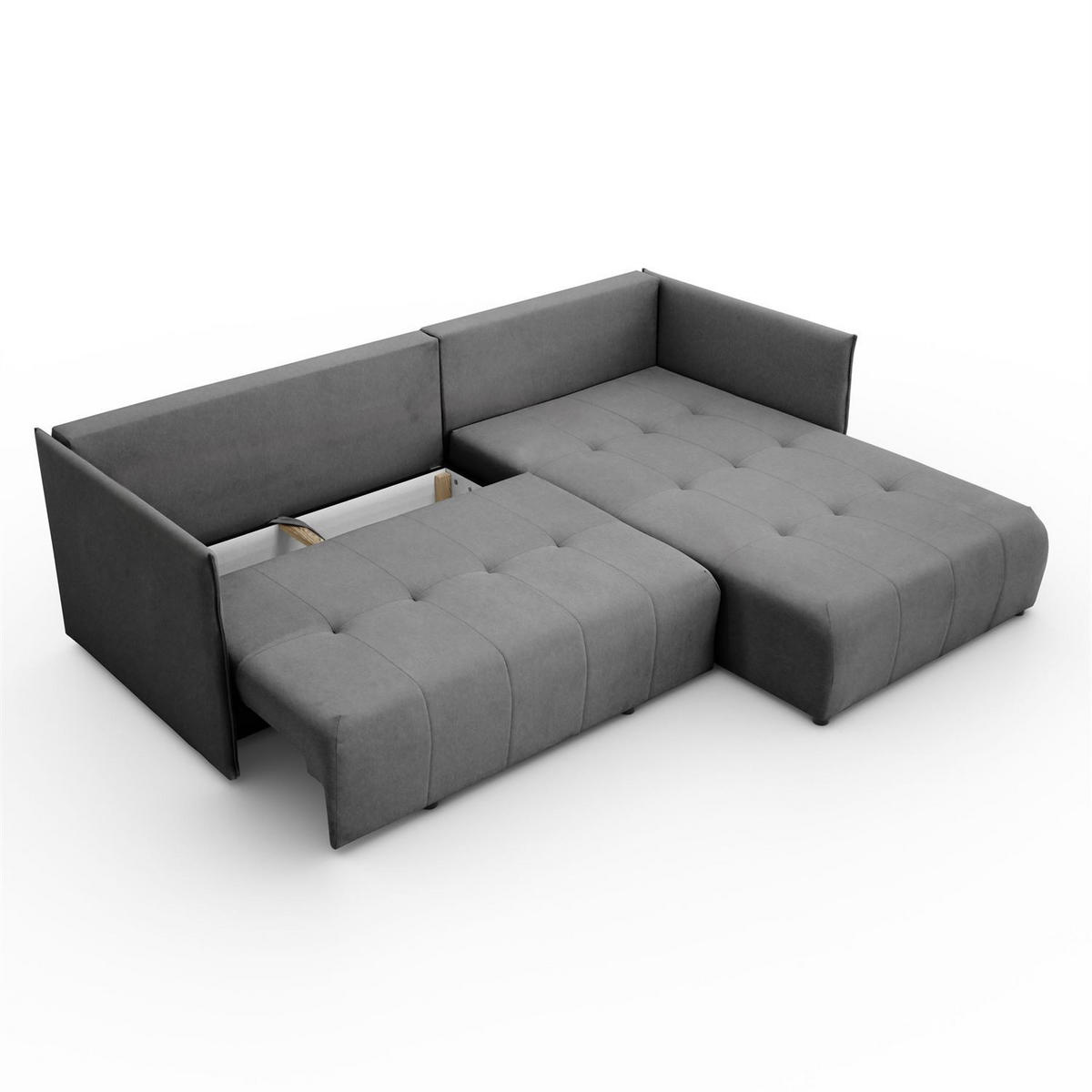 ECKSOFA APOLLO L mit Schlaffunktion und Bettkasten – rechte Seite - Graphitfarben, Textil (246/188cm) - Lookway