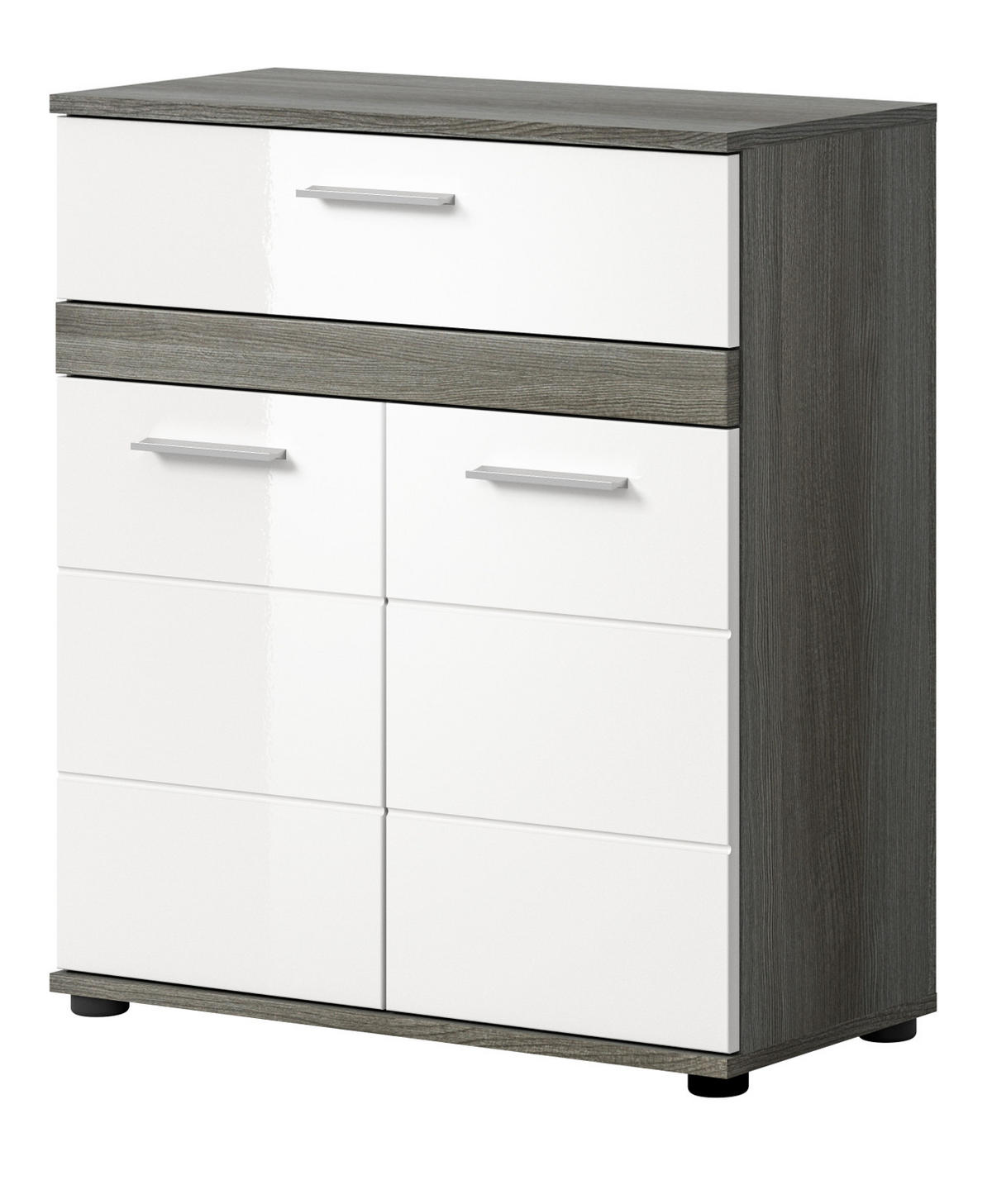 BADKOMMODE weiß Hochglanz, grau 71 cm, Badschrank mit Rillenoptik - Chromfarben/Weiß Hochglanz, Holzwerkstoff/Kunststoff (71/79/31cm) - Inn.Furn