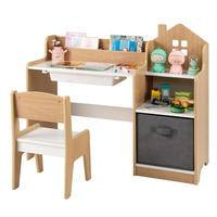 KINDERSCHREIBTISCHE mit Stühlen natur(2-tlg) - Naturfarben, Holzwerkstoff (94/76.5/50cm) - COSTWAY