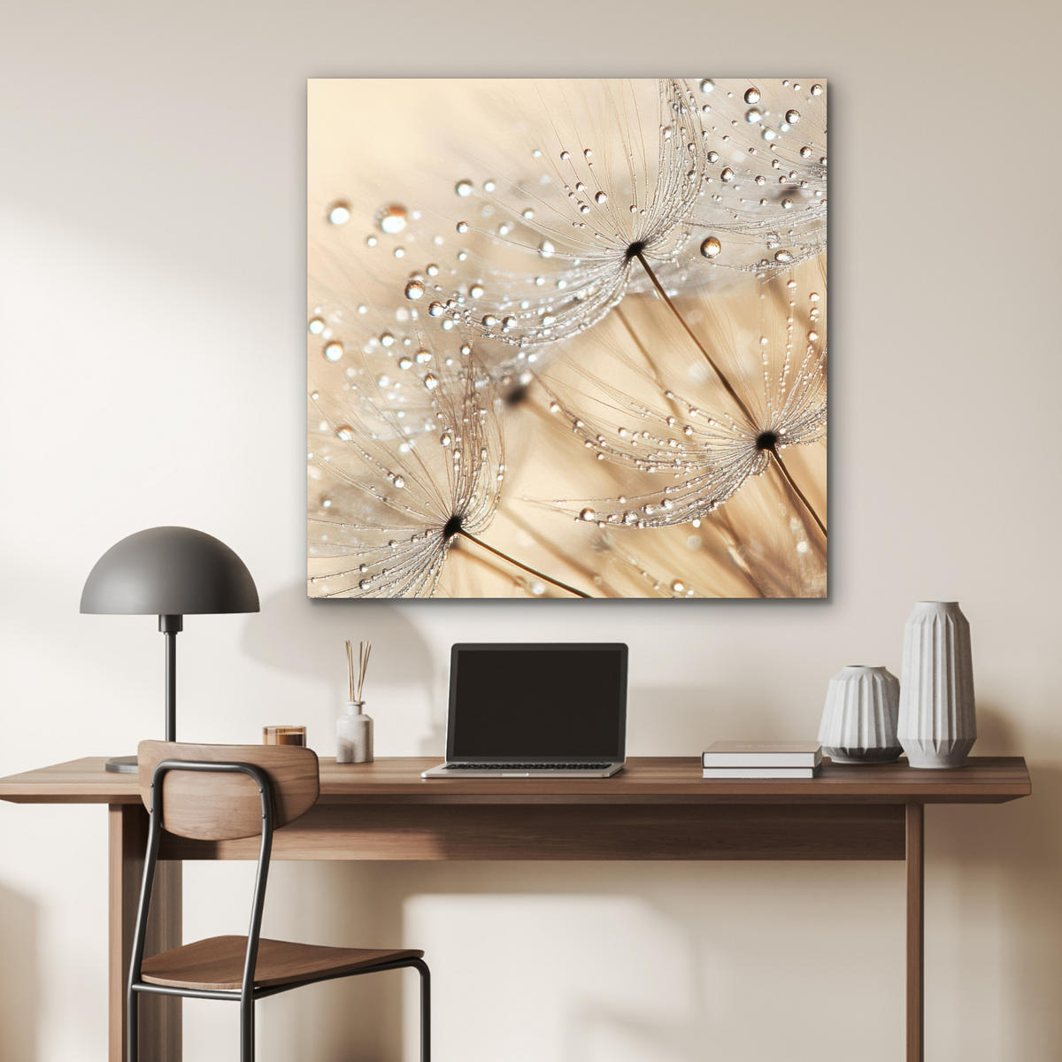 KOVOVÝ OBRAZ Púpava - Abstraktné - Príroda - Béžová 90x90 cm - hnedá, kov (90/90cm) - MuchoWow