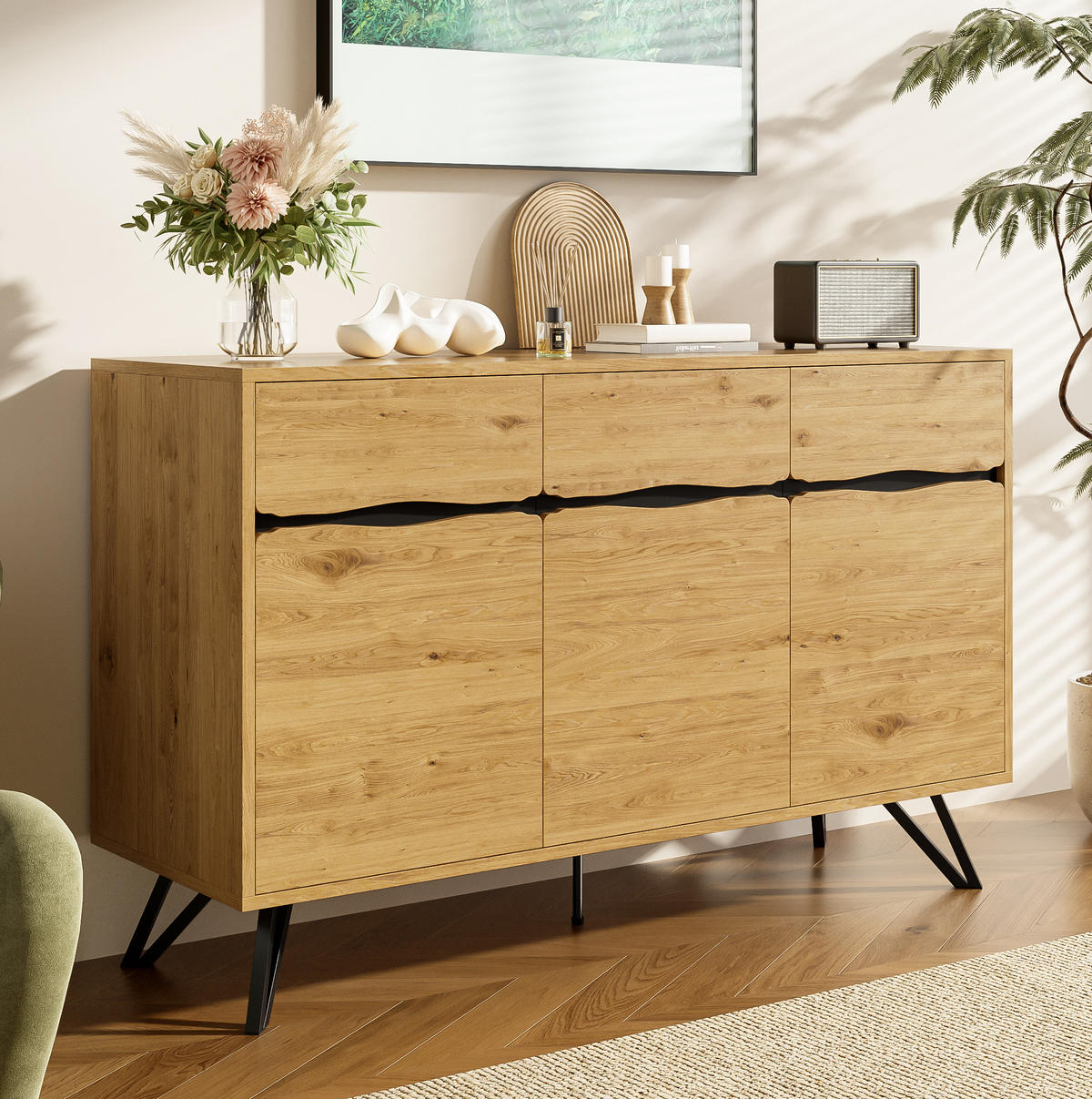 KOMMODE aus Spanplatte 140x40x75,5cm in Naturfarben - Naturfarben, Holzwerkstoff (140/75.5/40cm) - Modfu