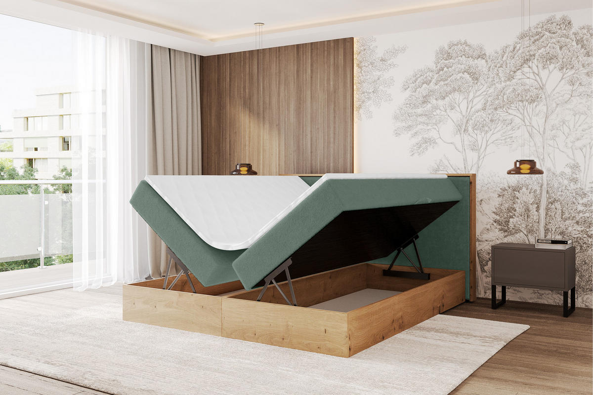 BOXBETT LOLLI9 - 140x200 - H3 Grün - Grün, Holzwerkstoff (140/200cm) - ALTDECOR