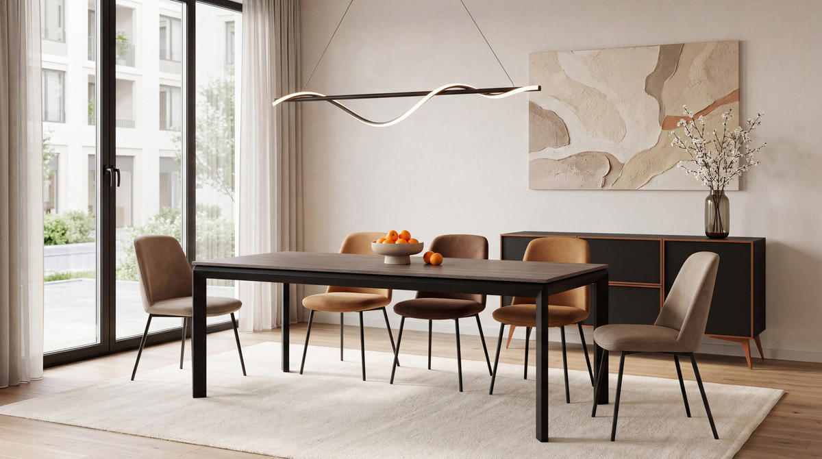 ESSTISCH Elan rechteckig ausziehbar verlängerbar mit Schwarzen Metallbeinen, Eiche Braun 180-270/90/76 cm - Greige/Schwarz, Holzwerkstoff/Metall (90/270/78cm) - WFL GROUP