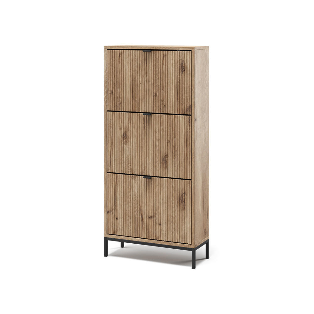 SKOTIPPARE Eliza Viking ek 60x130 cm med 3 fällbara lådor Ekfärgad 130/60/24 cm