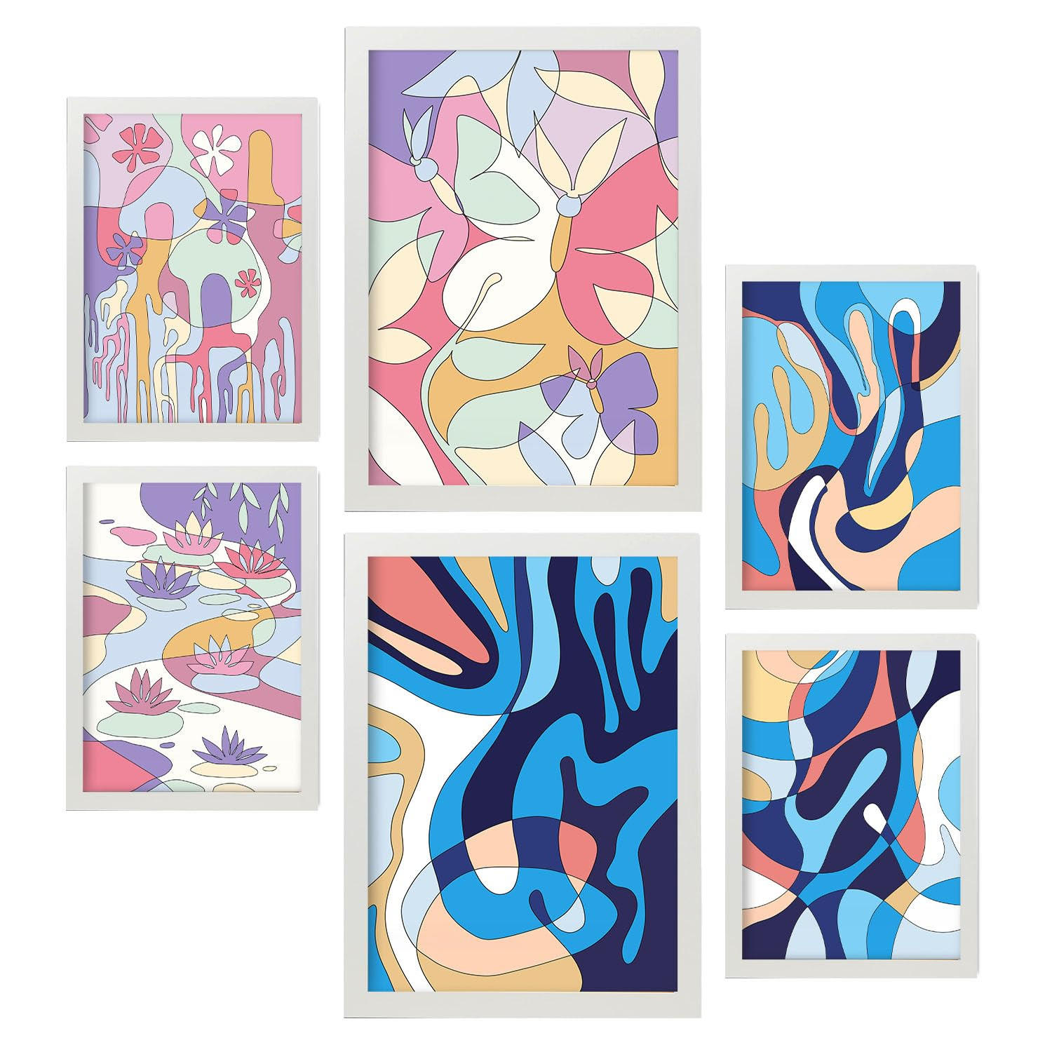 POSTER Set Mit 6 Ethischer Stil Abstrakt Größe A3 & A4 Weißer Rahmen - Weiß, Papier (29.7/1cm) - Nacnic