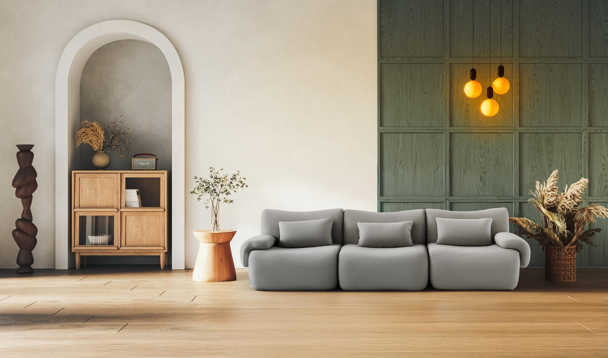 3-SITZER-SOFA Bouclé-Stoff Wolkengrau - Grau, Textil (281/73/95cm) - MILYsofa