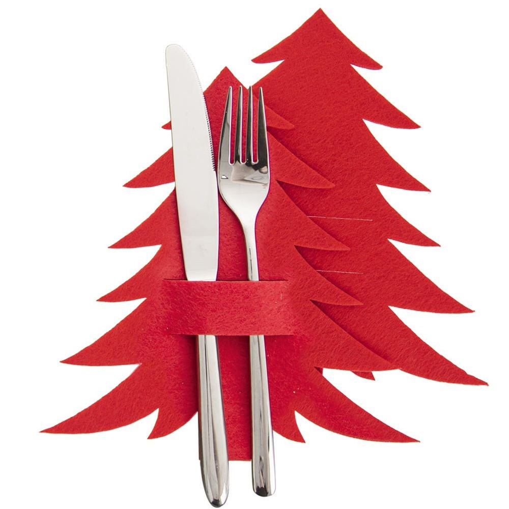 BESTECKHÜLLE TANNENBAUM, Filz, rot, 2 Stk., 18 cm - Rot, Textil (1cm) - Orion 