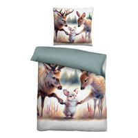 BETTWÄSCHE-GARNITUR Biber Waldtiere natur, 155x200 cm + 80x80 cm - Naturfarben, Textil (155/200cm) - biberna