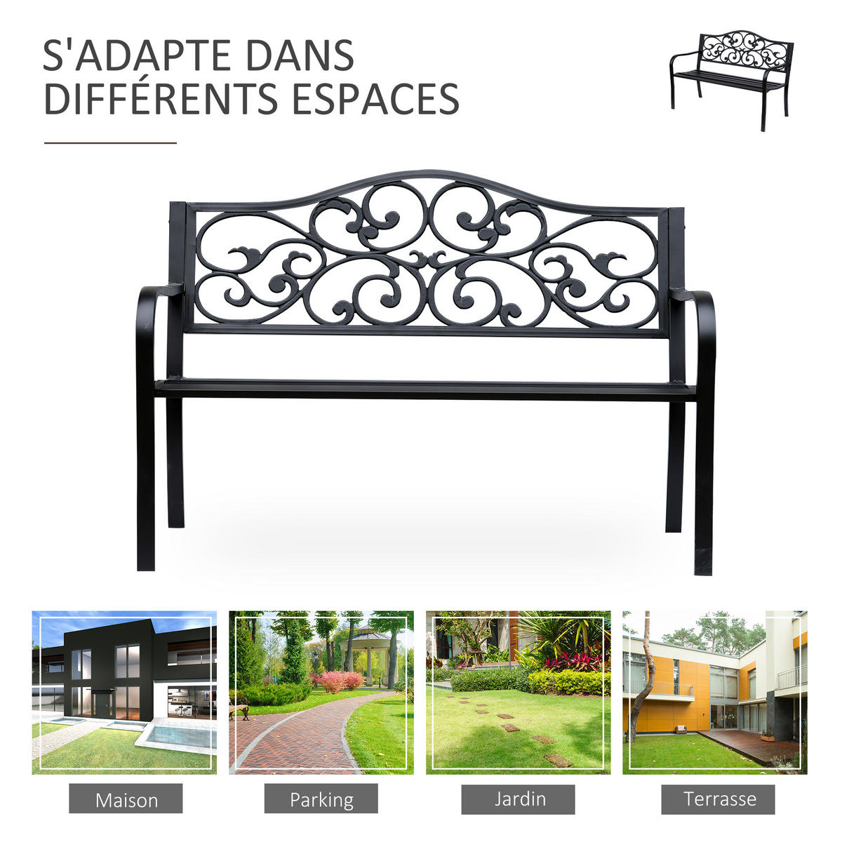 GARTENBANK DE-17747 Schwarz - Schwarz, Metall (127/89/60cm) - ComfortXL