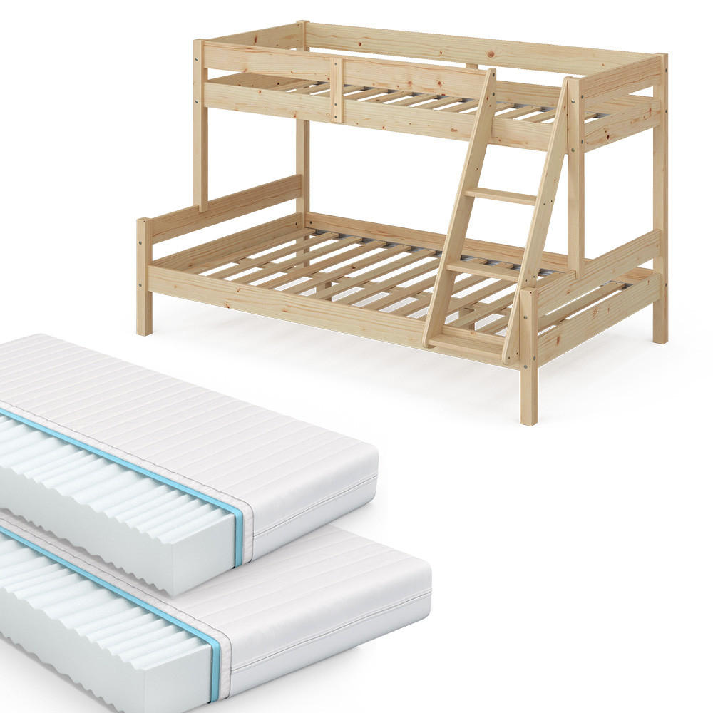 ETAGENBETT Everest Naturholz 120x200/80x200 cm mit 2 Matratzen - Naturfarben, Holz (120/200cm) - VitaliSpa