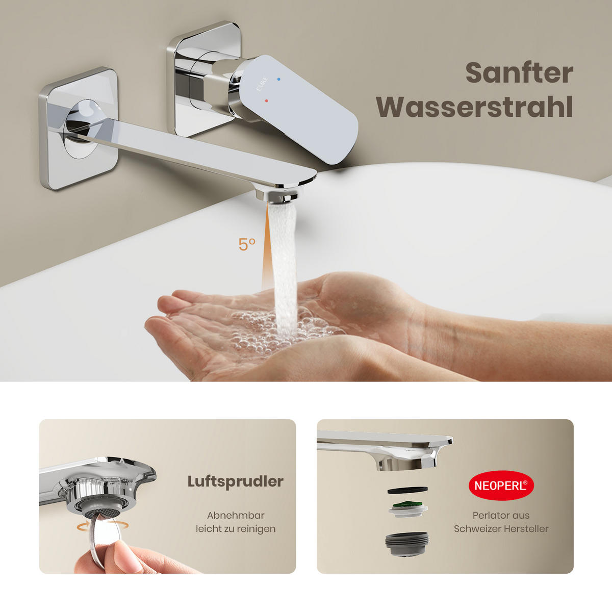 WASCHTISCHARMATUR Modular Ventilkernzertifizierung Messing Verchromt - Chromfarben, Metall (12.7/11/23.3cm) - EMKE