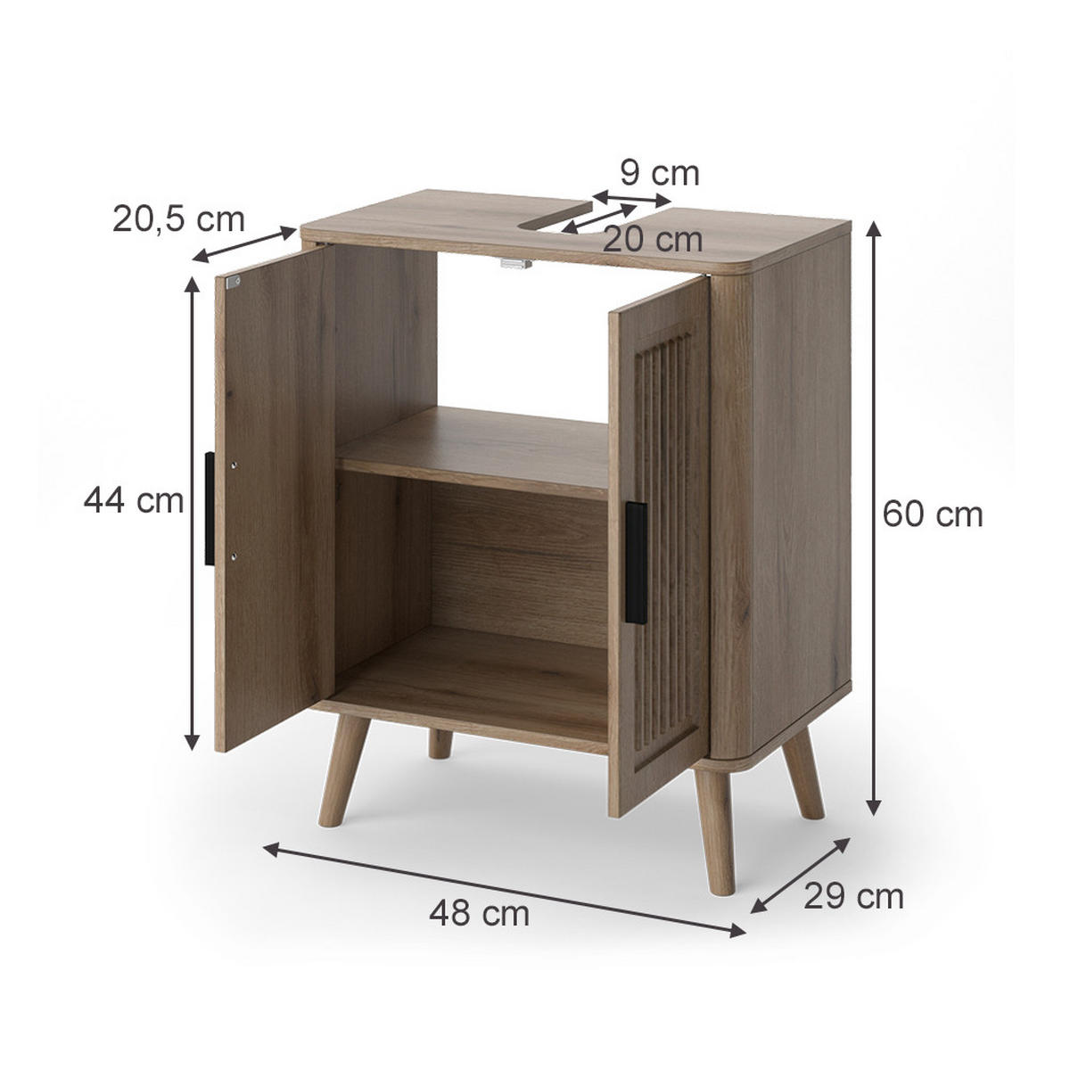WASCHBECKENUNTERSCHRANK Skara, Eiche, 48 x 60 cm - Eichefarben, Holzwerkstoff (48/60/29cm) - Vicco