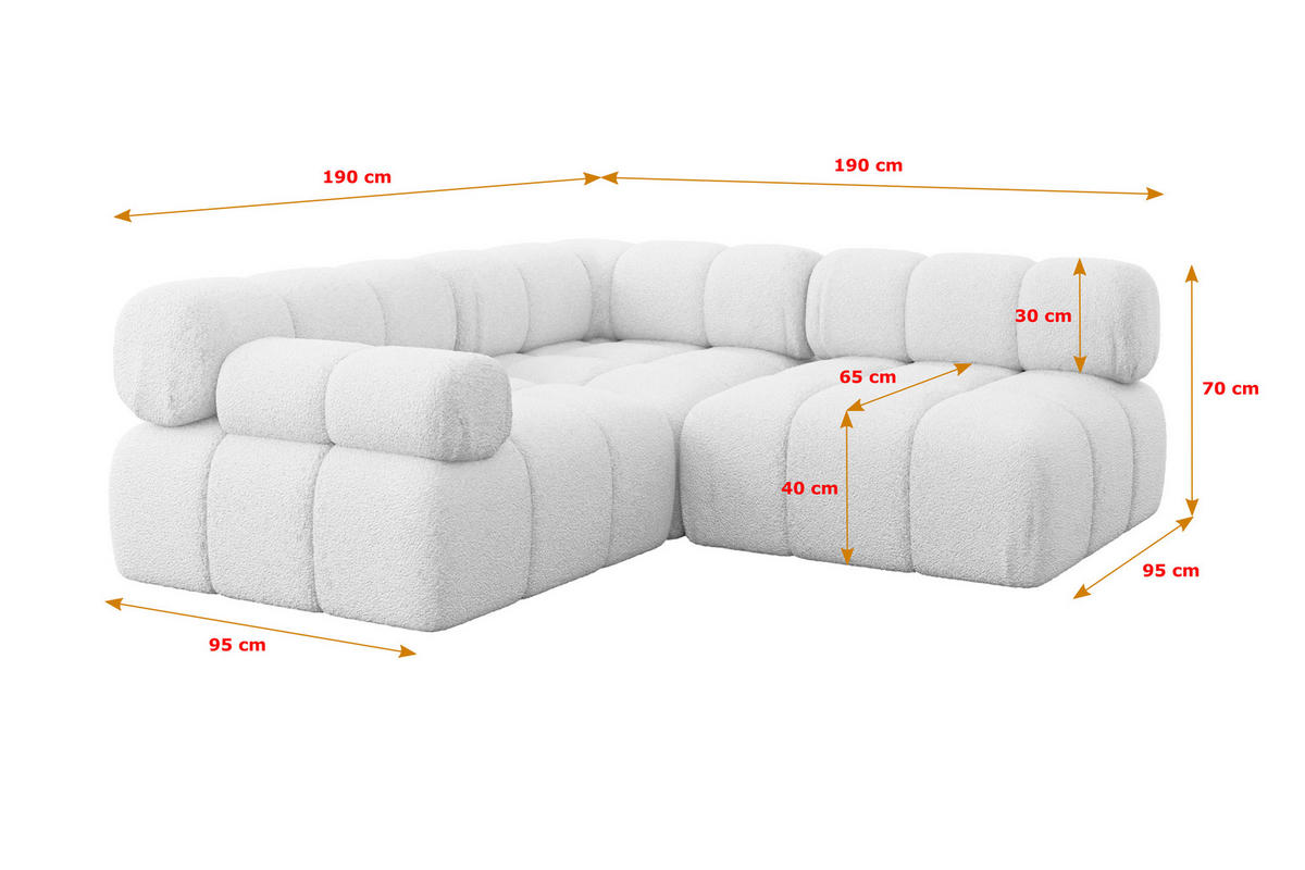 ECKSOFA modulares Sofa Mende-L1 - 190x190x70 cm Weiß Bouclé - Weiß, Holzwerkstoff/Textil (190/190cm) - ALTDECOR