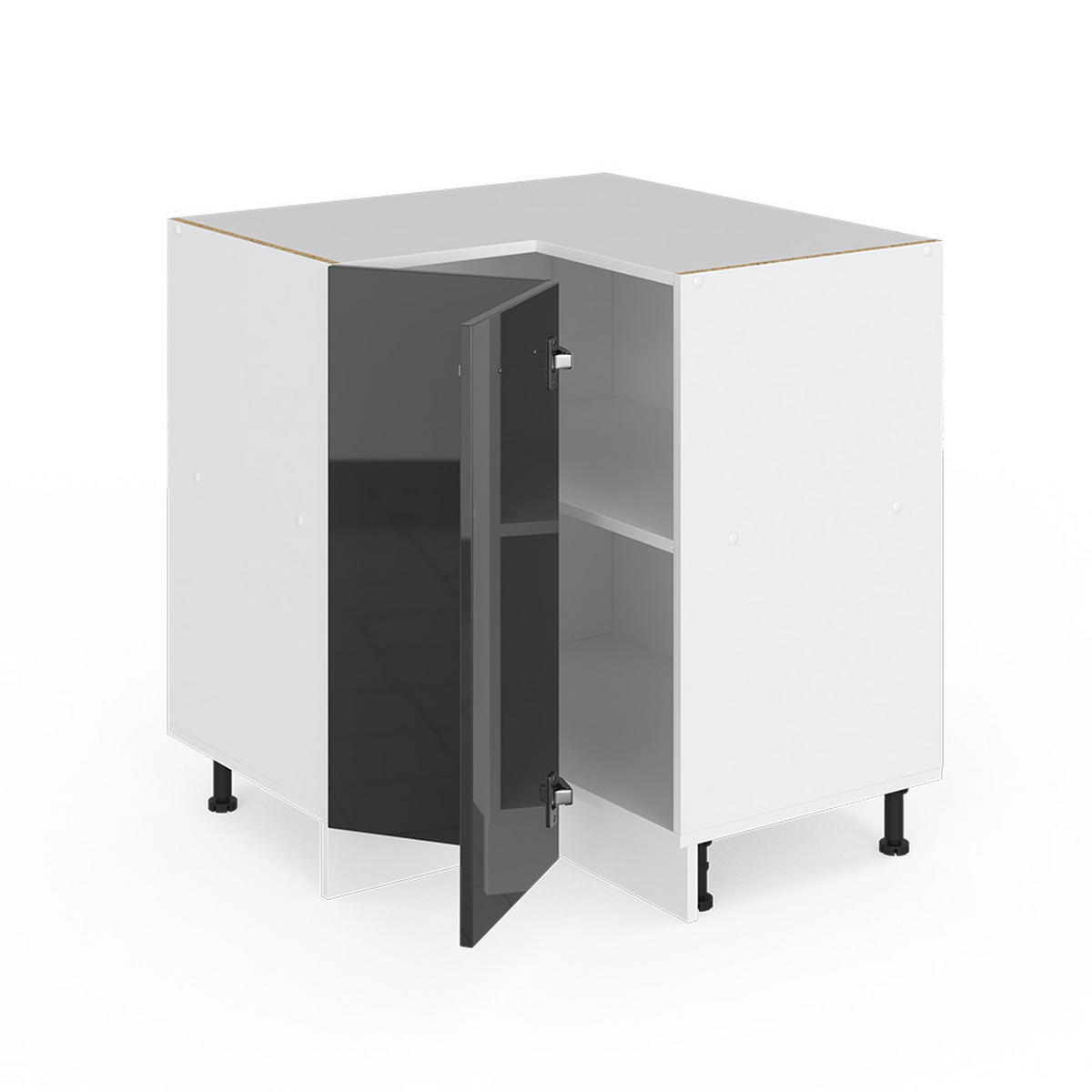 ECKUNTERSCHRANK R-Line Anthrazit Hochglanz 75.6 cm, AP Anthrazit - Anthrazit/Weiß, Holzwerkstoff (75.6/81.6/60cm) - Vicco