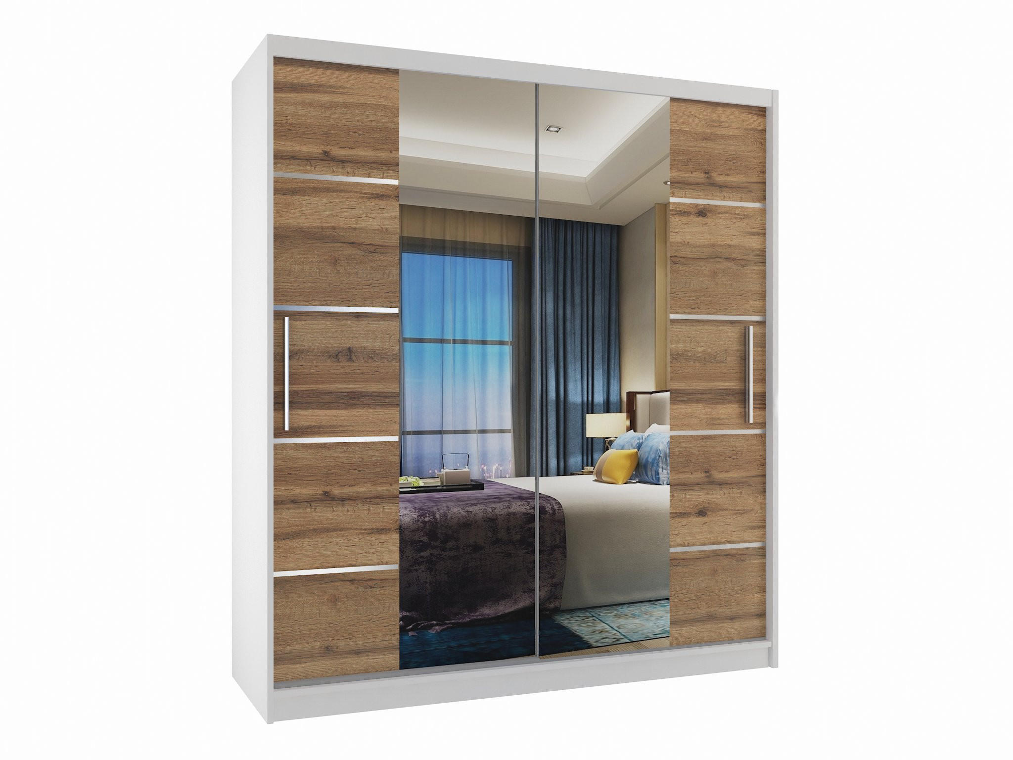 SCHWEBETÜRENSCHRANK Verona ME, Weiß/Goldbraun Matt, 133 cm, mit Spiegel - Braun, Holz (133/216/60cm) - B BELINI GROUP