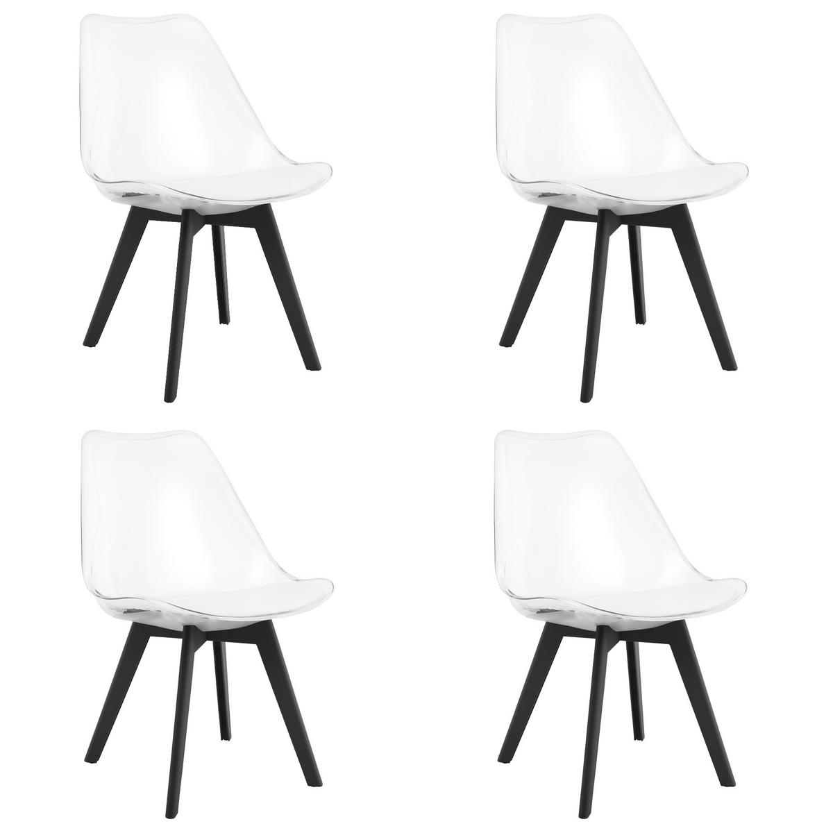 ESSZIMMERSTUHL 4-er Set RIKX transparenter Sitz, schwarze Beine - Transparent/Schwarz, Kunststoff (49/82/43cm) - Valora