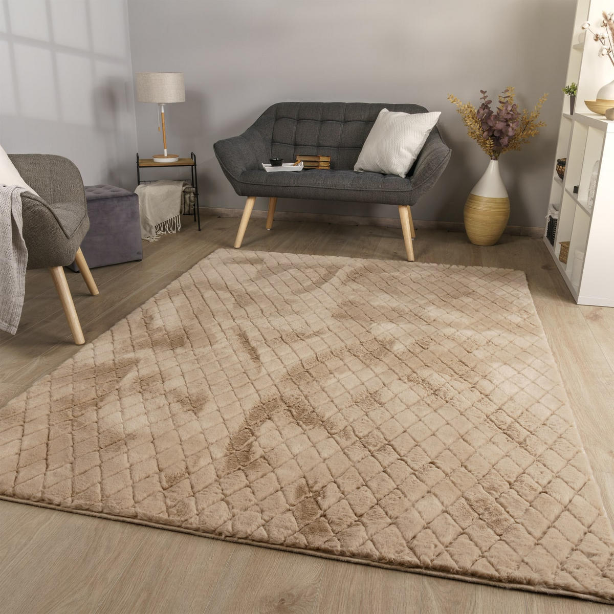 HOCHFLORTEPPICH Rauten Beige 120 x 160 cm - Beige, Kunststoff (120/160cm) - TT Home
