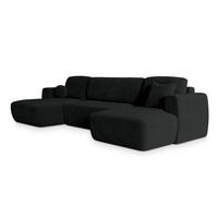 WOHNLANDSCHAFT SENTUM K Schwarz Plüsch-Stoff mit Schlaffunktion - Schwarz, Holz (330/90/148cm) - MASSENO