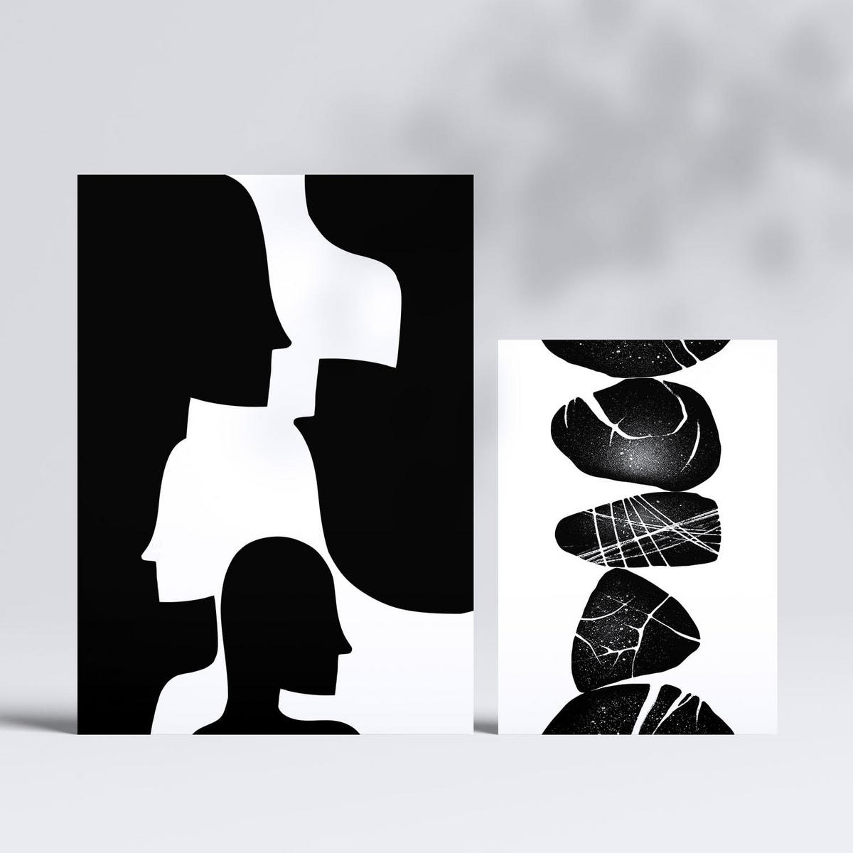 POSTER Set Mit 6 Atavistischer Kopf In Liebhaber Abstrakt Ästhetische Dekorative Gemälde Für Ihr Wohnzimmer, Schlafzimmer, Zuhause A3 & A4 Rahmenlos - Klar, Papier (29/3cm) - Nacnic