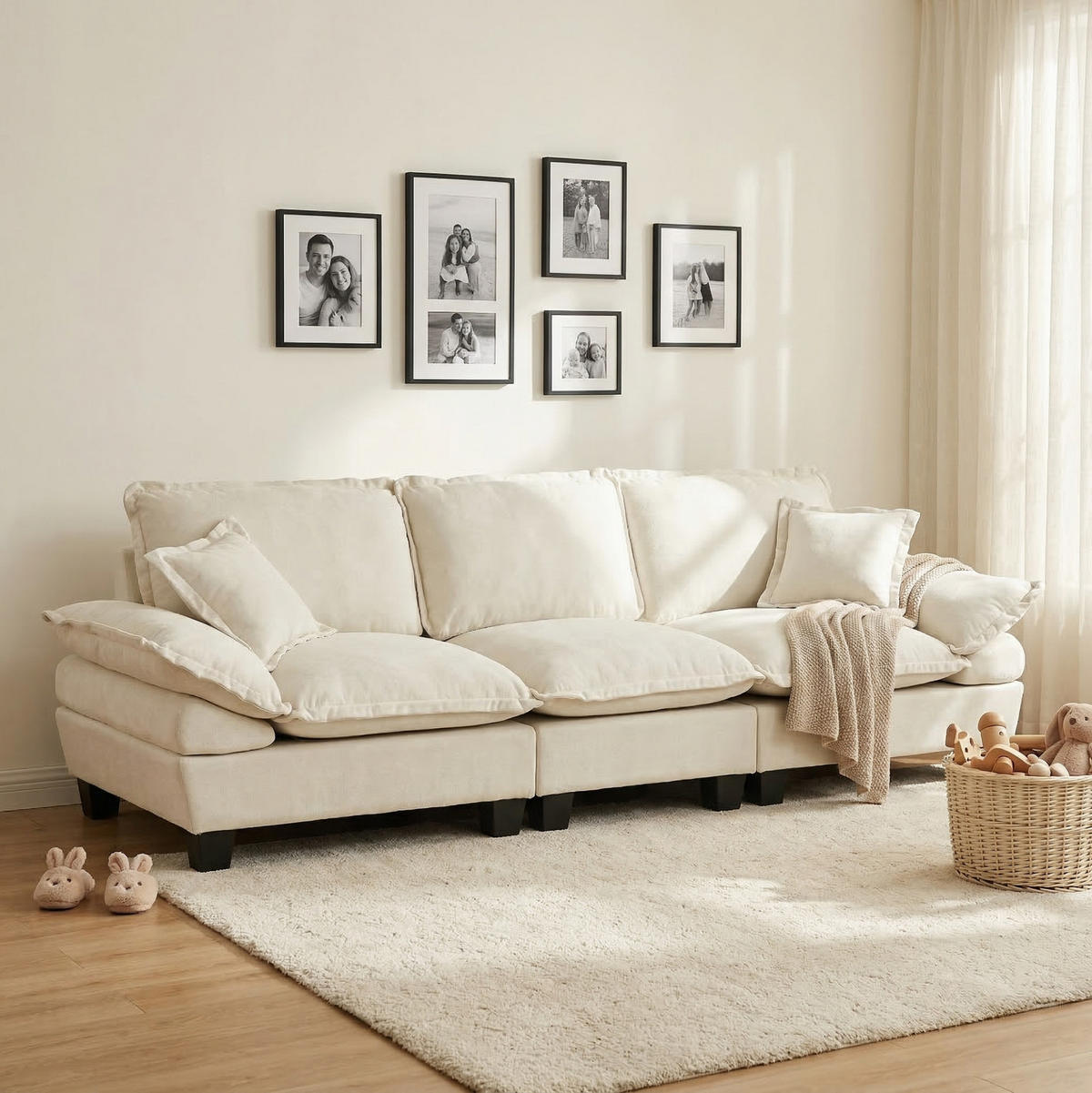 SOFA Modulsofa ca. 263 x 82 x 90 cm Chenille Beige - Beige, Holzwerkstoff (82/90/263cm) - Meubliv