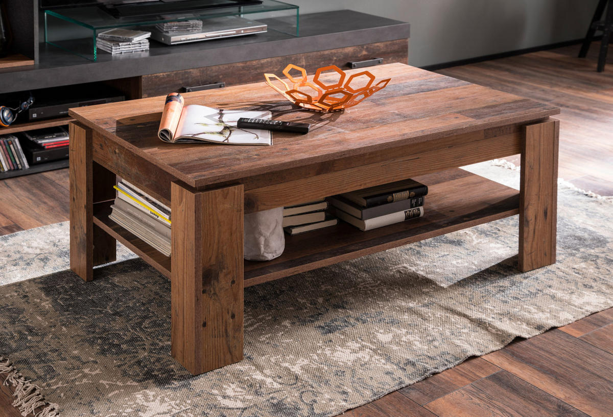 COUCHTISCH Used Wood Altholz 110 x 65 cm, Wohnzimmer Tisch mit Ablage - Braun/Grau, Holzwerkstoff (65/110/47cm) - Top.Furn