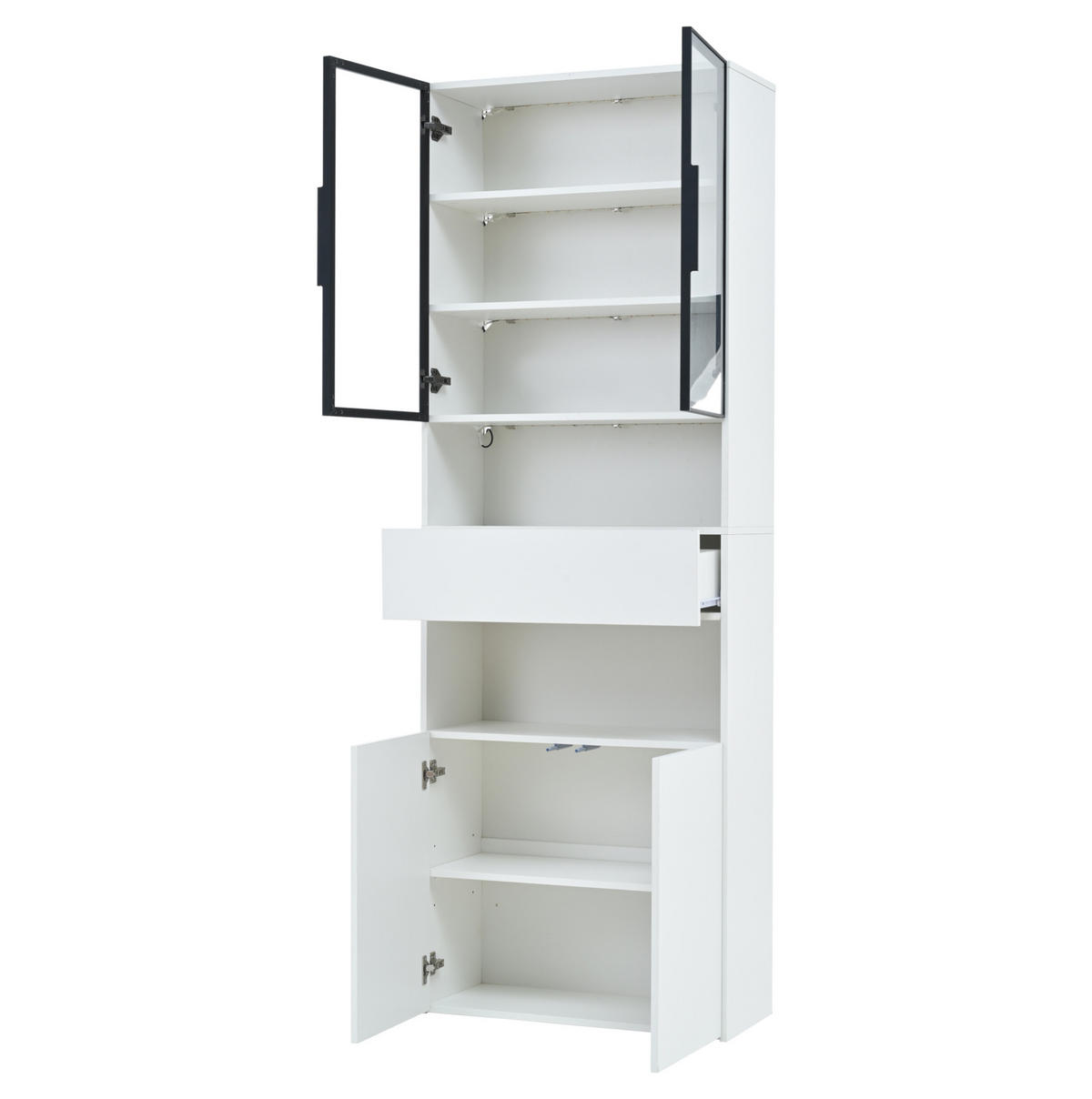 VITRINE aus Spanplatte 70x30x200 cm Weiß mit Glastüren, Schublade und App-gesteuerter LED-Beleuchtung - Weiß, Holzwerkstoff (70/200/30cm) - IVMEU