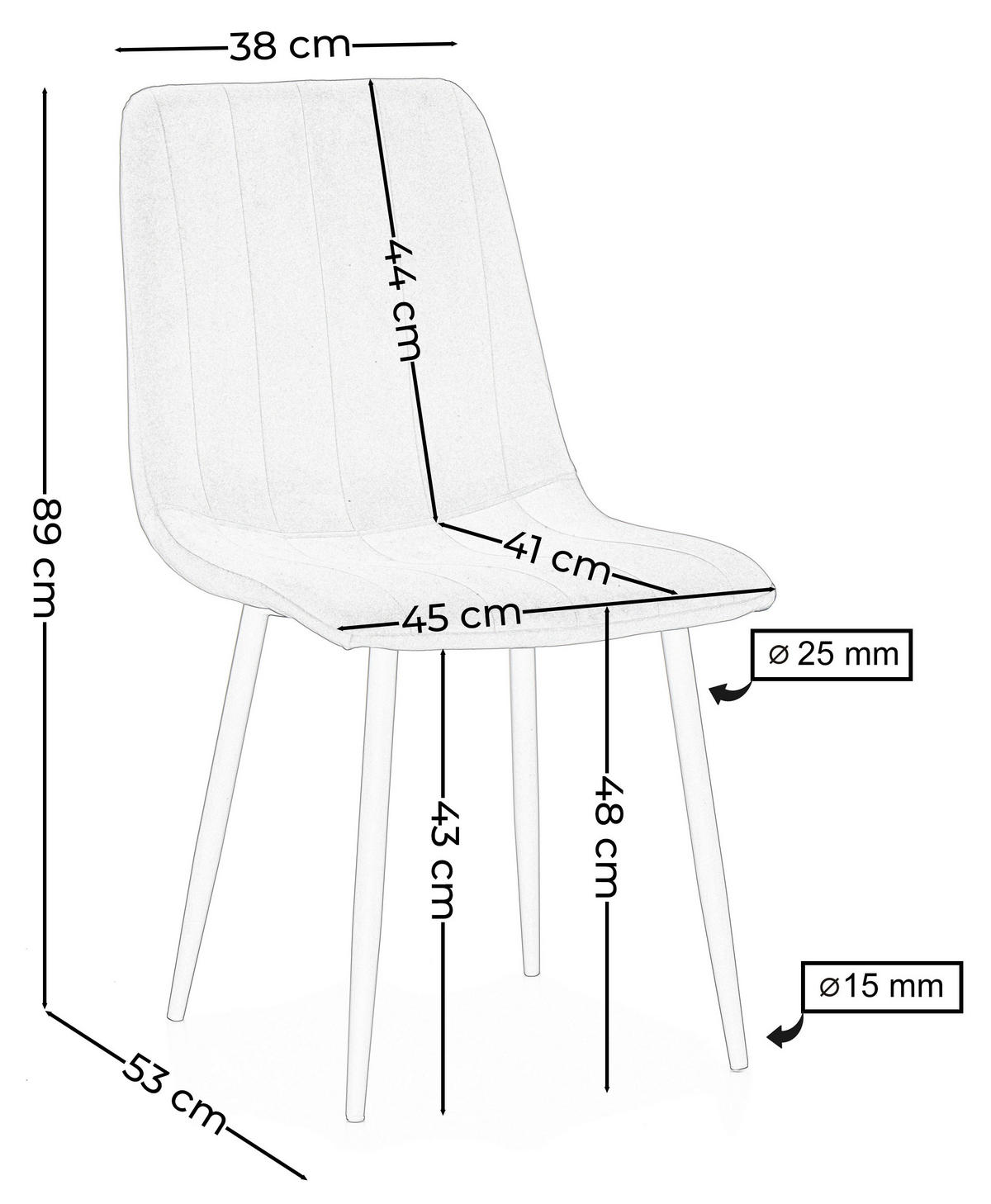 STUHL GELA gepolstert mit Steppung - dunkelbeige - Boucle TEDDY - Beige/Schwarz, Textil/Metall (45/89/53cm) - NEW HOME