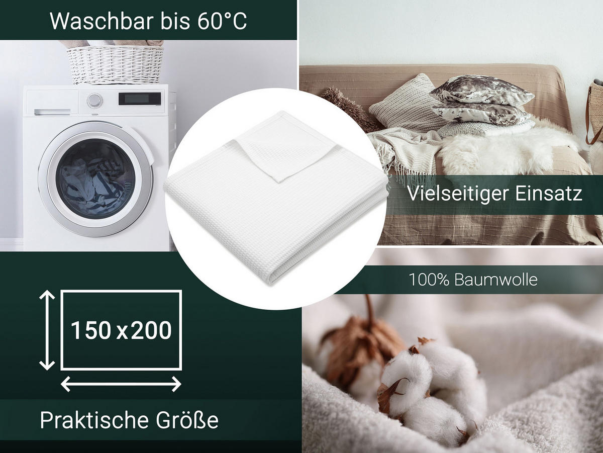 KUSCHELDECKE, 150x200 cm, 100% Baumwolle, Weiß - Weiß, Textil (150/200cm) - Zollner