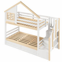 ETAGENBETT 90/200 cm DE-33124 mit Hütten-Design und Hydraulik Weiß/Natur - Weiß, Holzwerkstoff (90/200cm) - ComfortXL