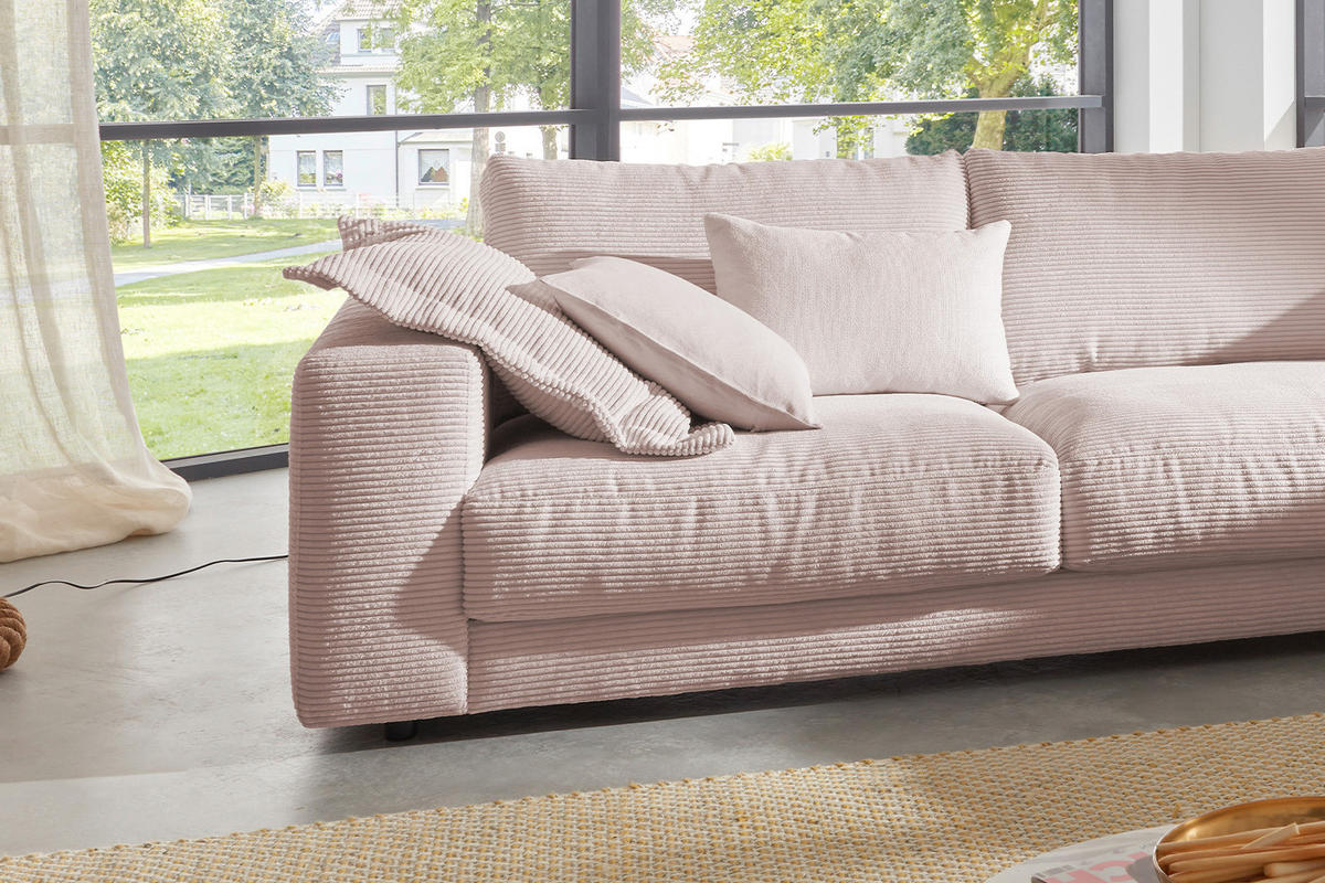 ECKSOFA MADELINE Pink Cord - Pink/Schwarz, Kunststoff/Textil (325/224cm) - KAWOLA