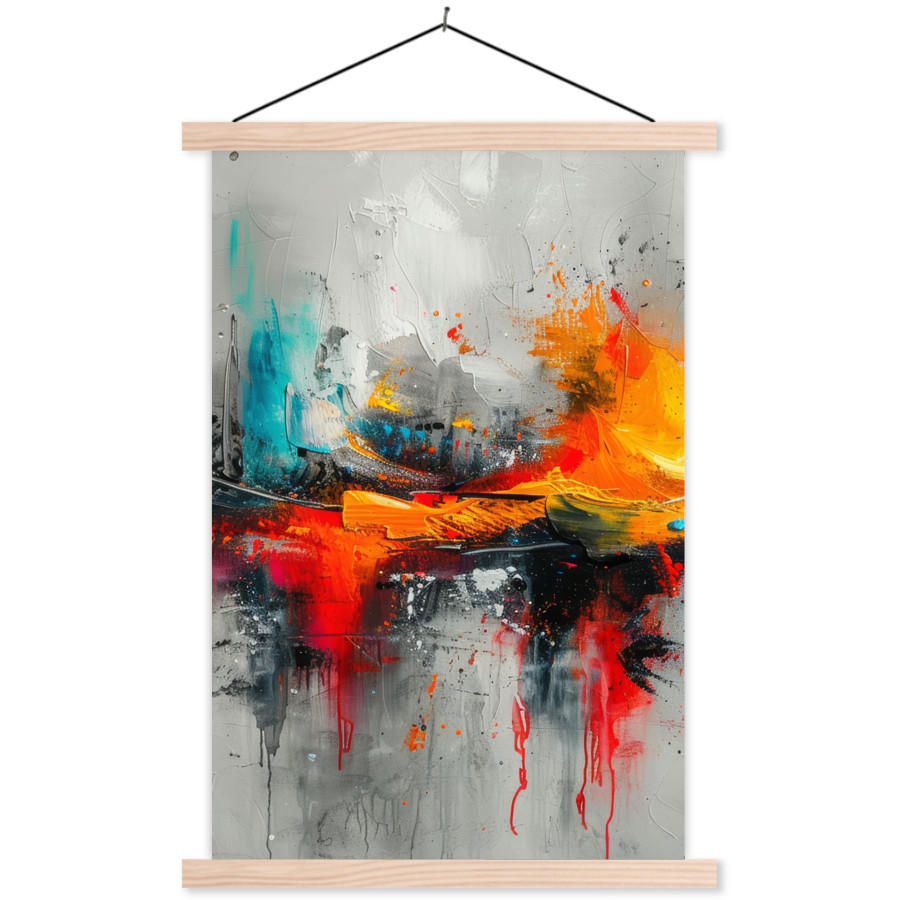 MuchoWow PLAKÁT S MAGNETICKOU LIŠTOU Moderní umění - Oranžová - Šedá - Abstraktní 60x90 cm