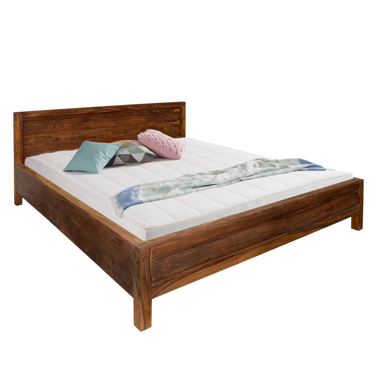 MASSIVHOLZBETT - Sheesam massiv - Sheeshamfarben, Holz (180/200cm) - home24