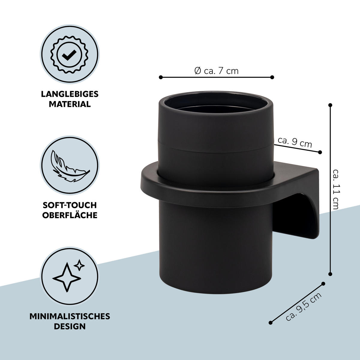 ZAHNPUTZBECHER SAVONA Softtouch, schwarz, rund - Schwarz, Kunststoff (9/11/9.5cm) - bremermann