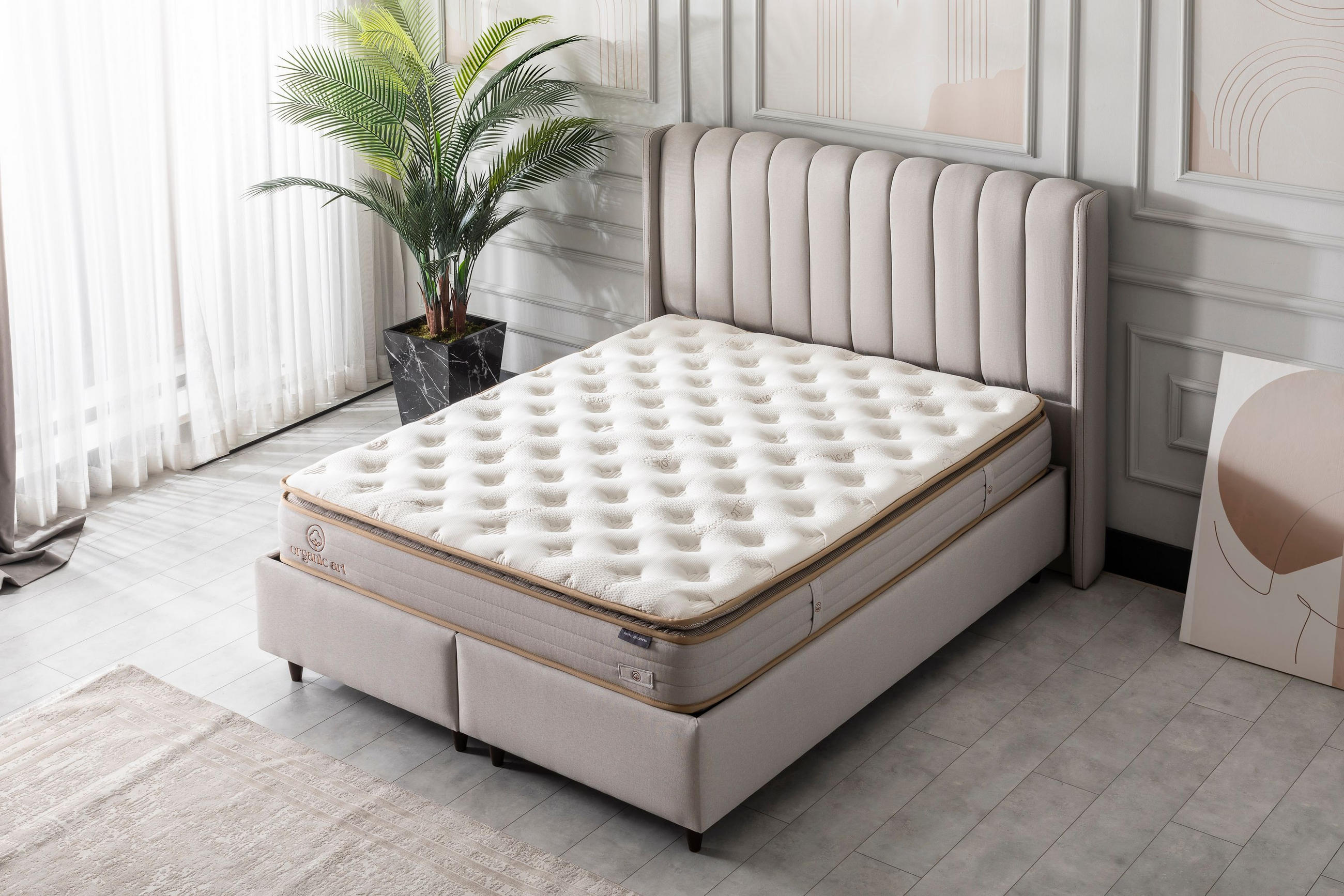POLSTERBETT-SET Organic 140x200 Beige - Bett inkl. Matratze - Beige, Metall (140/200cm) - Villa Möbel