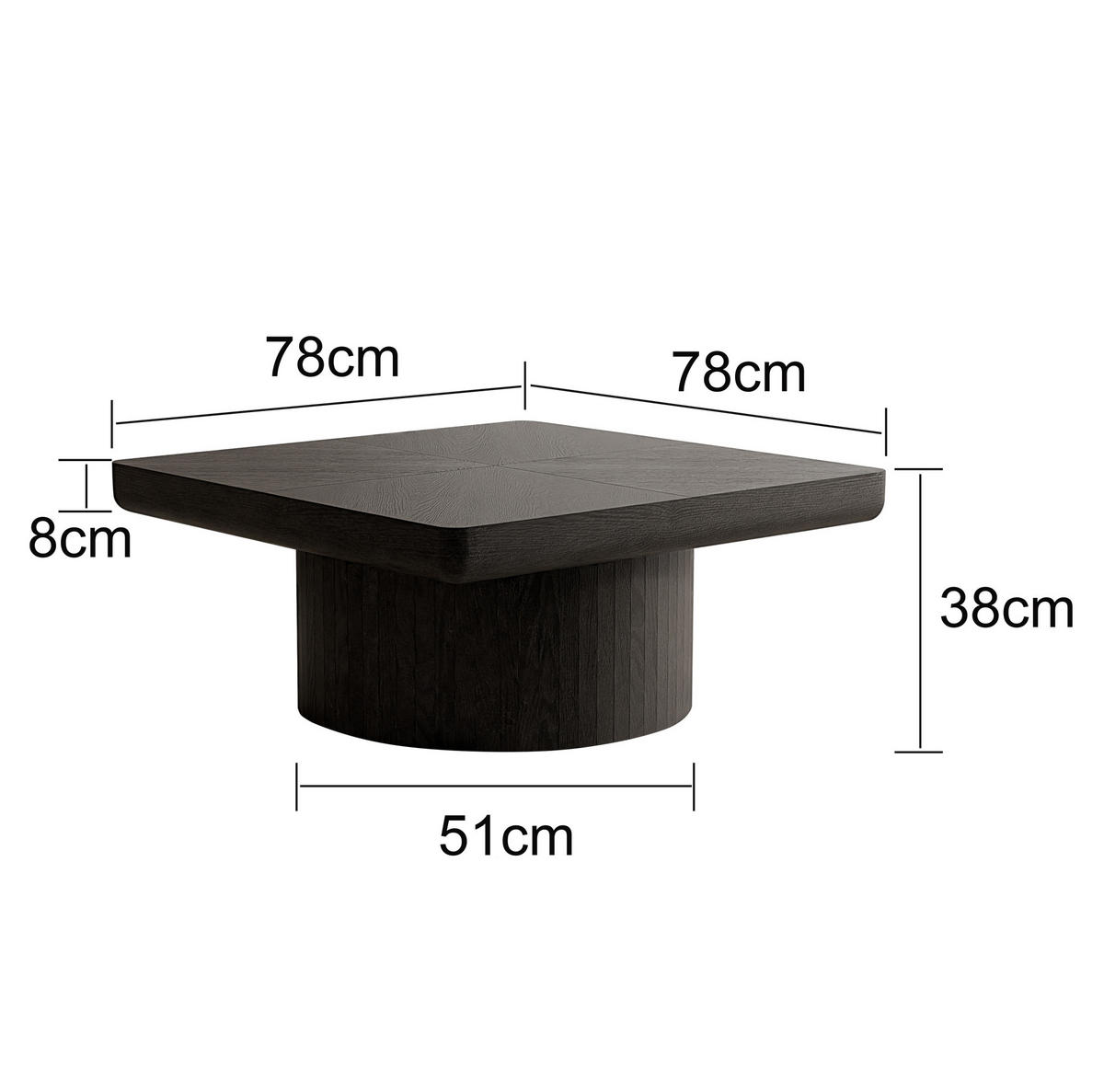 COUCHTISCH 78/78/38 cm schwarz aus Massivholz und MDF mit Parquet-Optik - Schwarz, Holz (78/78/38cm) - OKWISH